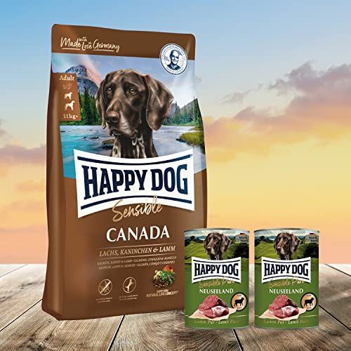Happy Dog Canada 12.5 kg + 2 x 400 g Dosen Lamm pur + 2 x 150 g Emsländer Häppchen Lamm