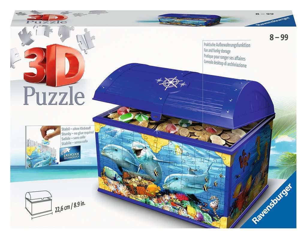 Ravensburger 3D Puzzle 11174 - Schatztruhe Unterwasserwelt - ab 8 Jahren - 216 Teile - Aufbewahrungsbox mit praktischem Deckel