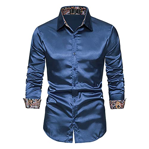 Shirt Herren Herbst Winter Einfachheit Mode Trend Einfarbig Herren Langarm Modern Kentkragen Glänzend Herren Bühnenhemd Urban Casual Herren Streetwear