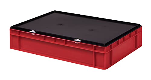Stabile Profi Aufbewahrungsbox Stapelbox Eurobox Stapelkiste mit Deckel, Kunststoffkiste lieferbar in 5 Farben und 21 Größen für Industrie, Gewerbe, Haushalt (rot, 60x40x13 cm)