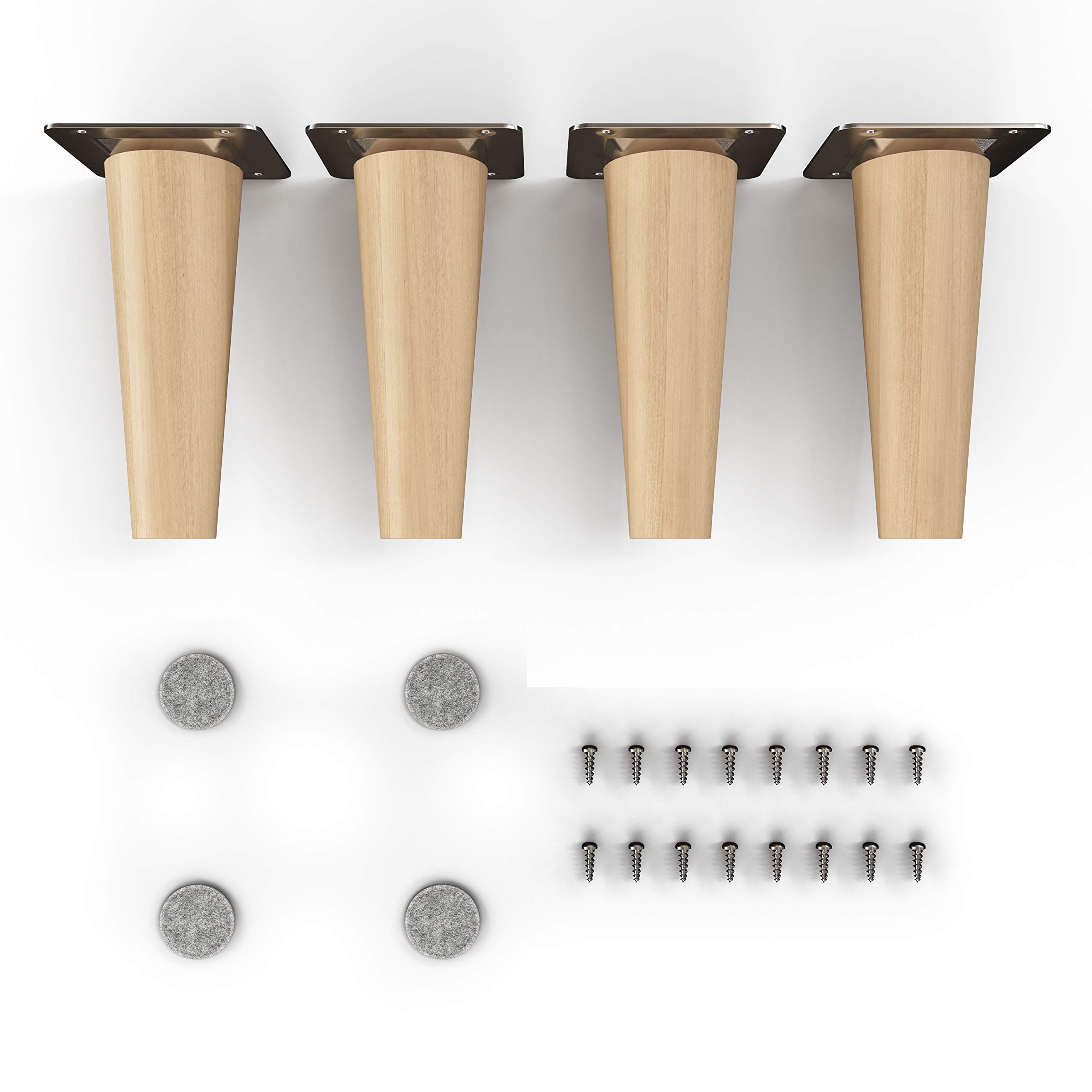 sossai® Holz-Möbelfüße - Clif Round | Öl-Finish | Höhe: 12 cm | HMF1 | rund, konisch (gerade Ausführung) | Material: Massivholz (Buche) | für Stühle, Tische, Schränke etc.
