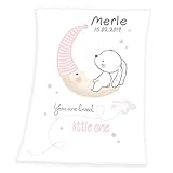 Wolimbo Soft-Peach Babydecke mit Wunsch-Namen und KLEINER HASE Motiv 75x100 cm - personalisierte/individuelle Geschenke für Babys und Kinder zur Geburt, Taufe und Geburtstag