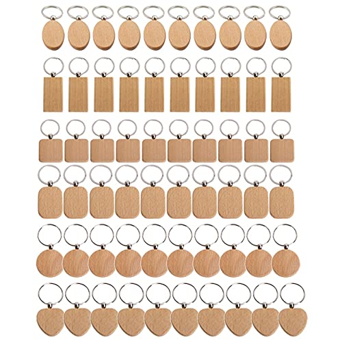 Ctzrzyt 60 Schlüsselanhänger aus Holz, Weiß, Basteln, Schlüsselanhänger, Holz, Kappen gegen Verlust, Zubehör aus Holz, Geschenk