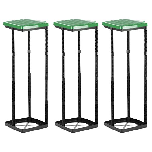 Grizzly Müllsackständer bis 120L 3er-Set Müllsackhalter in 3 Höhen verstellbar Abfallsammler mit grünem Deckel Gelber Sack Ständer mit Klemmring Made in Germany