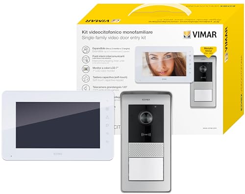 VIMAR K42910 Video-Türsprechanlage, Wandmontage, mit kapazitiver Tastatur, RFID-Nummernschild, Netzteil mit austauschbaren Steckern, EU-Standard, UK, USA, AUS, Befestigungsklammern