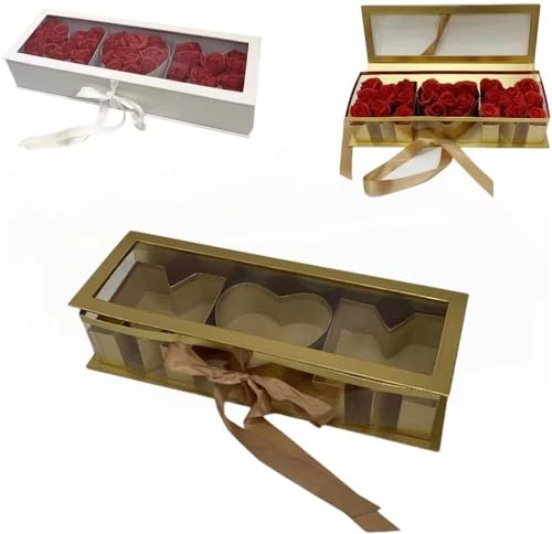 Leeres Blumengeschenk in Buchstabenform for Mütter, befüllbare Schokoladen-Erdbeerblumen-Verpackungsbox, dekorative Box for DIY-Geschenkverpackungen (Size : Gold)
