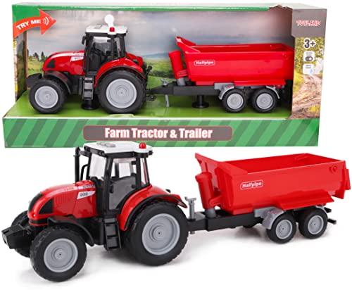 Toyland® 37cm roter Traktor & Anhänger mit Licht & Ton - Kinderspielzeug (Roter Traktor & roter Anhänger)