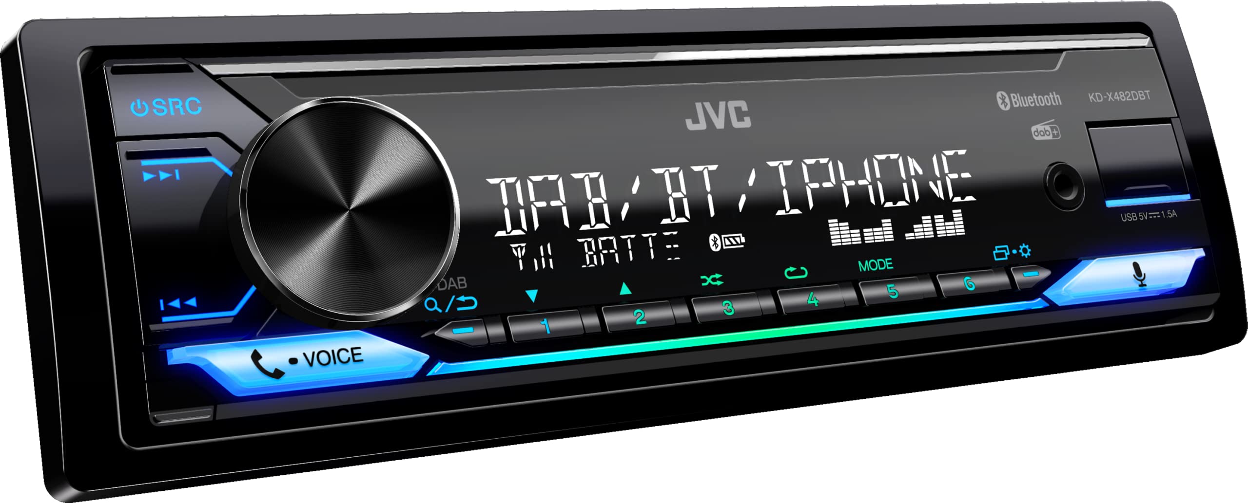 JVC KD-X482DBT USB-Autoradio mit DAB+ & Bluetooth Freisprecheinrichtung (USB, AUX-In, 3 x Pre-Out 2, 5V, Amazon Alexa, Soundprozessor, 4x50 W, VAR. Beleuchtung), Schwarz