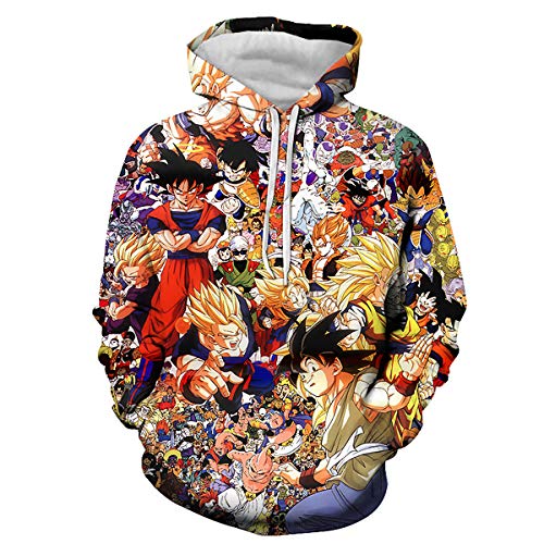 CHENMA Herren Japanischer Anime Cosplay Goku 3D-Druck Pullover Kapuzen-Sweatshirt mit Kängurutasche
