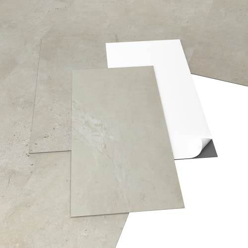 ARTENS - PVC Bodenbelag Lemming - Selbstklebende Vinyl-Fliesen- Vinylboden - Heller Betoneffekt - FORTE - 60,96 cm x 30,48 cm x 1,5 mm - Dicke 2 mm - 2,23 m²/12 Fliesen
