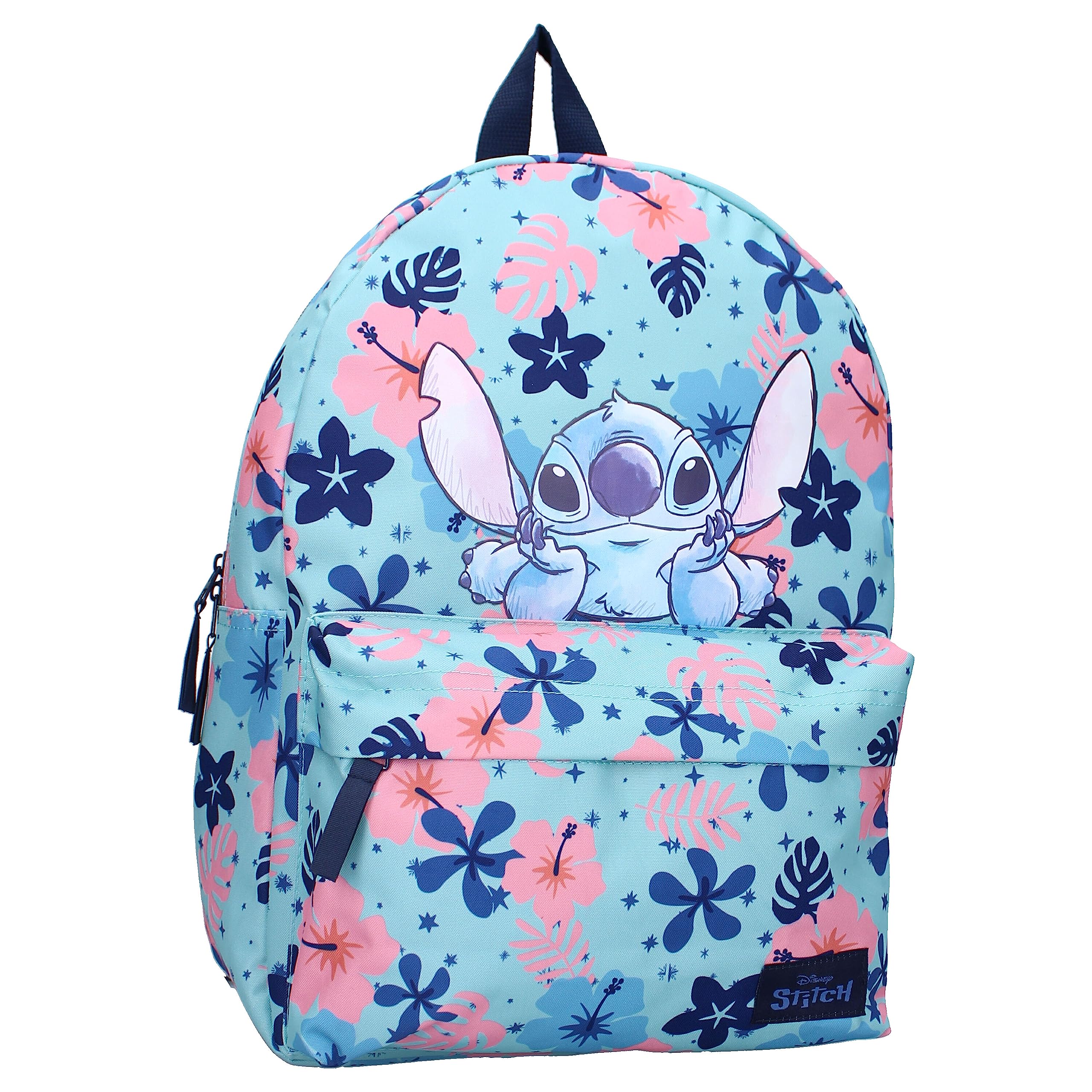 Disney Lilo & Stitch Rucksack STITCH Hawaii Blumen - Rucksack für Jungen | Schule | Freizeit - Farbe Hellblau - Größe 39 x 29 x 12 cm, hellblau, Einheitsgröße