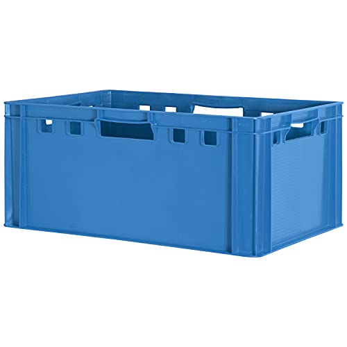Kingpower 1 Stück E3 Fleischkiste Blau Kiste Eurobox Lebensmittelecht Metzgerkiste Box Aufbewahrungsbox Kunststoff Wanne Plastik Stapelbar Lagerkiste 60 x 40