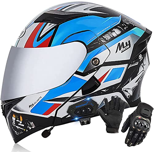 Motorrad Klapphelm Integriertes Bluetooth-Headset,Doppelvisier Klapphelm Motorradhelm Integralhelm,Geräuschfrei,Automatische Beantwortung ECE Zertifiziert Helm (Color : Large, Größe : M=57-58cm)