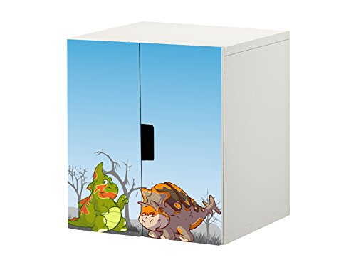 "Dinosaurier" Möbelfolie / Aufkleber - STK15 -  passend für die Kinderzimmer Kommode / Schrank mit 2 Türen STUVA von IKEA - Bestehend aus 2 passgenauen Möbelfolien (Korpus 60 x 64 cm) Möbel Nicht Inklusive | STIKKIPIX