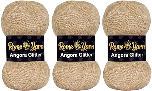 Rome Yarn Angora-Glitzer-Garn, 75 % Acryl, 20 % Wolle, 5 % metallisches Polyester, 550 m, 100 g, Handstrickgarn, Häkelgarn, Acryl-Simli-Garn (3, 837)