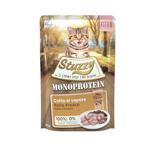 Stuzzy, Monoprotein Grain & Gluten Free, komplettes Nassfutter für Kätzchen mit Huhn, in Pastete - (20 Beutel à 85 g)