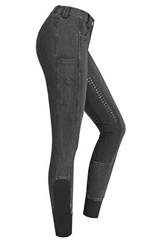 RIDERS CHOICE Damen Jeansreithose mit Silikonvollbesatz und Handytasche - RidersDeal Collection für Reiter, grau, Gr. 40