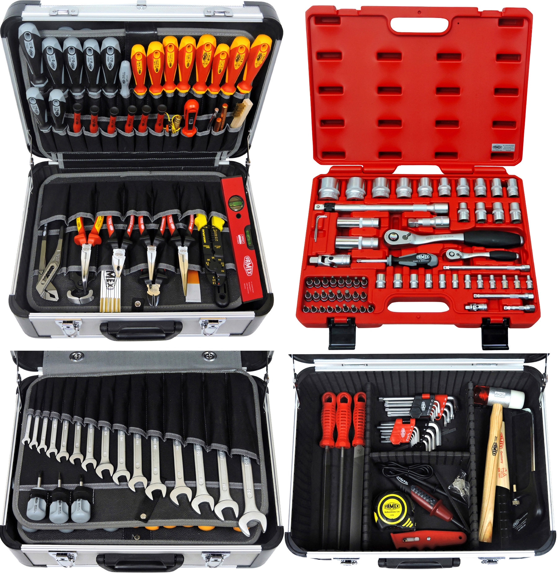 FAMEX 418-18 Profi Alu Werkzeugkoffer mit Steckschlüsselsatz in Top-Qualität | Werkzeugkiste mit High-End Werkzeug für den gewerblichen Einsatz