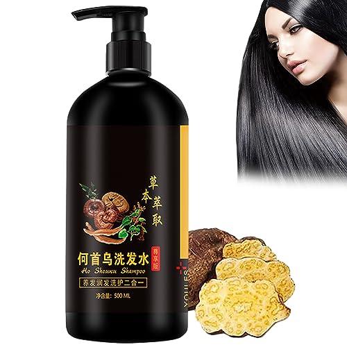 Polygonum Multiflorum Shampoo Für Schwarzes Haar, Polygonum Multiflorum Shampoo, Kräuteressenz-Shampoo, Fördert Das Haarwachstum Und Beugt Haarausfall Vor (Shampoo 500ml)