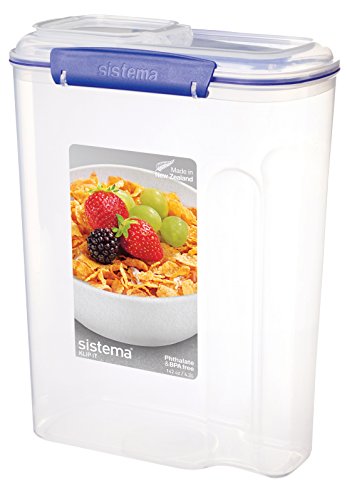 Sistema 1450ZS KLIP IT Aufbewahrungsbehälter für Cerealien, 4,2 l, transparent mit blauen Clips,