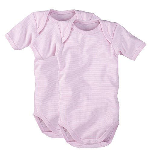 wellyou | 2er Set Kinder Baby-Body Kurzarm-Body | rosa weiß gestreift | Geringelt | Feinripp 100% Baumwolle | Größe 104-110, made in Eruope