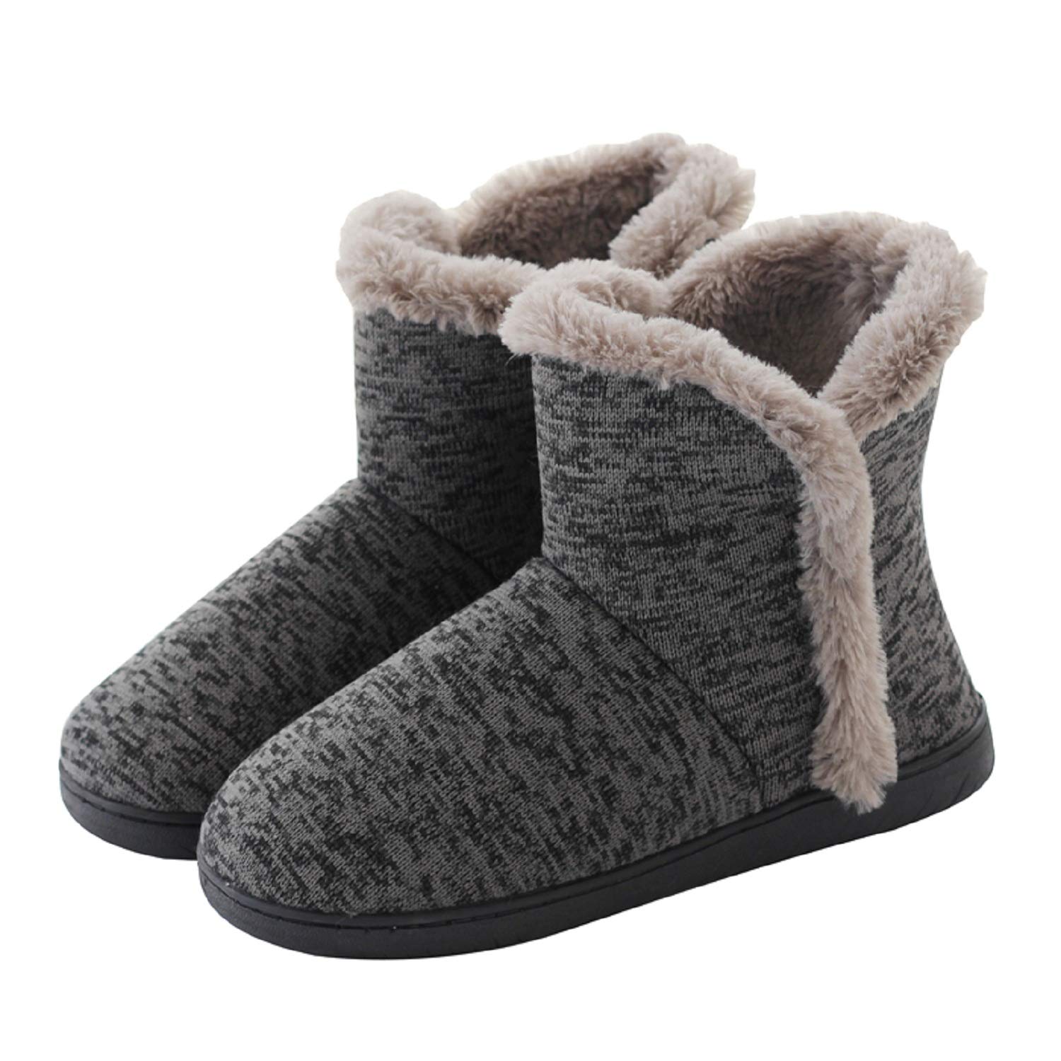 AONEGOLD Hausschuhe Hüttenschuh Hohe Gefüttert Hüttenstiefel rutschfest Winter Pantoffeln für Unisex-Erwachsene(Grau,39-40 EU)