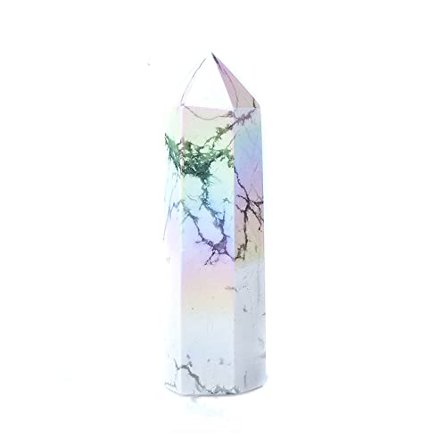 LIJUCAI Natürlicher Kristallpunkt Galvanik Zauberstab Stein Energie Weißer Quarz Heimdekoration Turm Geschenke, Aura Howlith, 61,70 mm