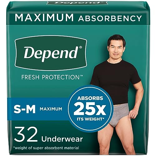 Depend FIT-Flex Inkontinenz-Unterwäsche für Herren, grau, Größe S/M, 32 Stück