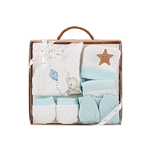 Baby Geschenkset 5 Stücke Für Neugeboren 0-6 Monate - Modell:"Elefantito", blau