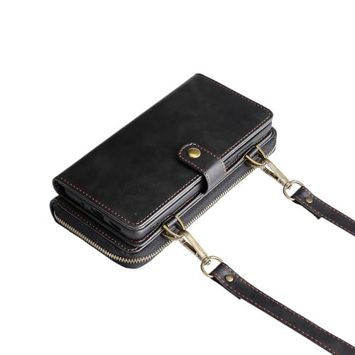 HyqHyx Brieftasche PU Split Typ Schulter Leder Handyhülle für iPhone 6 6S 7 8 Plus X XS XR XSMax SE2020 11 12 13 14 15 Mini Pro ProMax, Schwarz, für iPhone 14