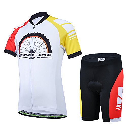 LPATTERN Kinder Radsport Bekleidung- Jungen/Mädchen Fahrrad Trikot-Set(Trikot Kurzarm+Kurz Radhose), B2062-Rad auf Weiß, 146(Label: 2XL)