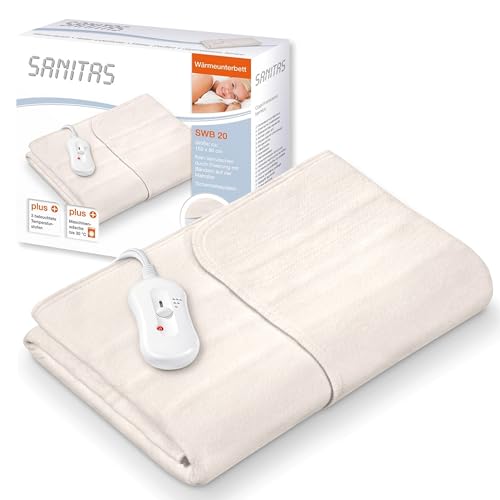 Sanitas SWB 20 Wärmeunterbett aus Vlies | mit Sicherheitssystem und 3 Temperaturstufen | einfache Fixierung auf Bett und Matratze | Waschbar bei 30⁰ | 150 x 80 cm