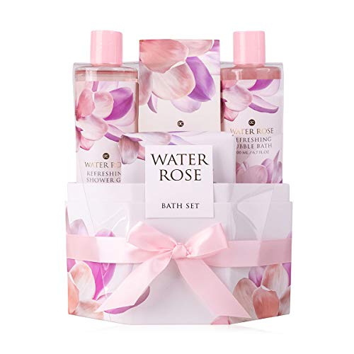 accentra, Geschenkset Water Rose für Frauen Mamas und Damen VerwöhnSet für Baden Körperpflege im wohltuenden Water Rose Duft, rosa-weiß