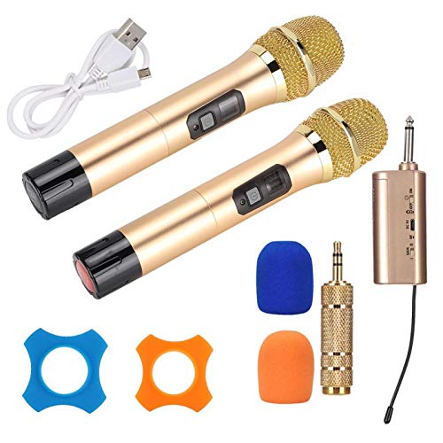Heayzoki Drahtloses Bluetooth-Mikrofon, tragbares drahtloses Handmikrofon, drahtloses Mikrofon mit wiederaufladbarem Mini-Bluetooth-Empfänger, professionelles schnurloses UHF-Handmikrofon(Gold)