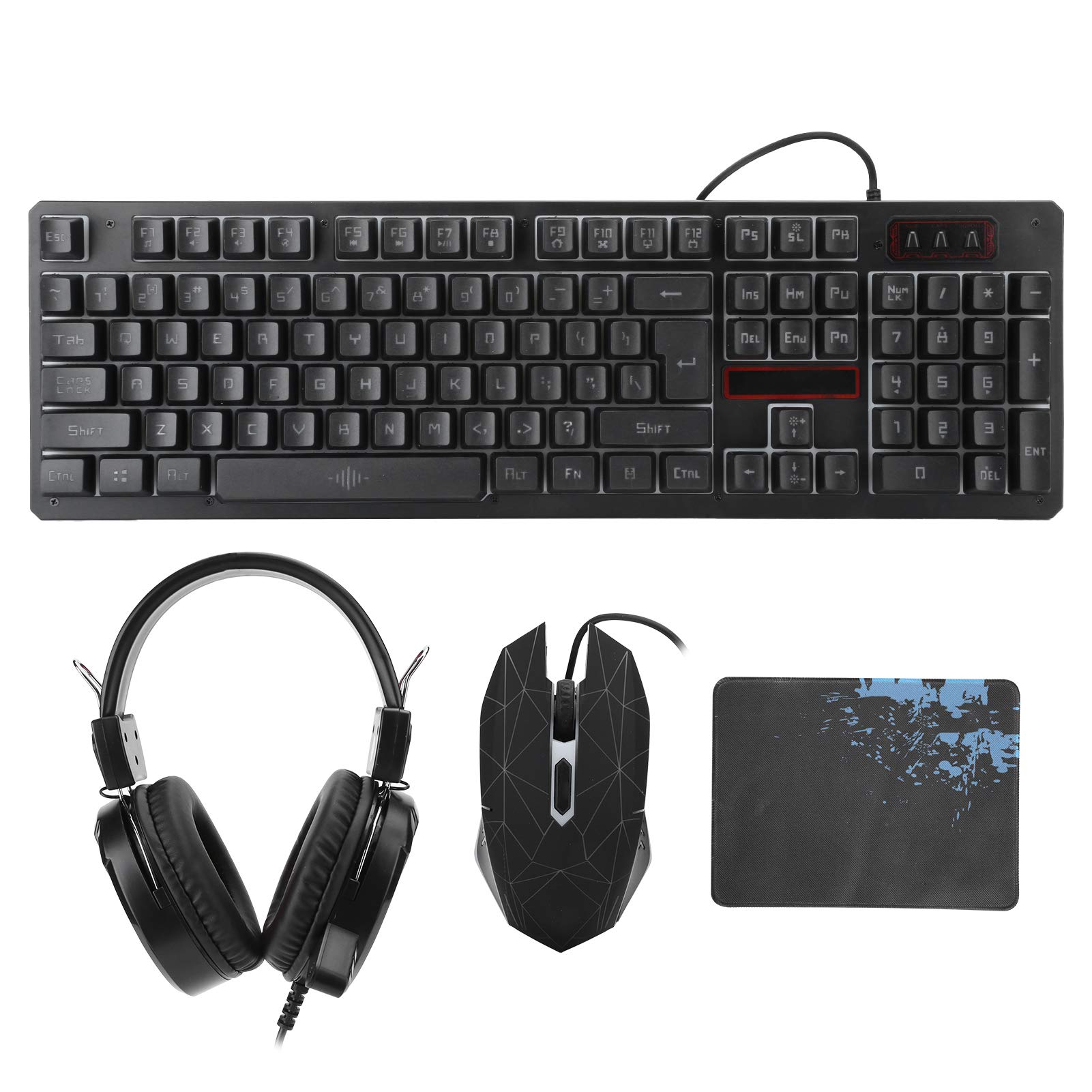 Sutinna Gaming-Tastaturen Maus-Headset, 3-teilige Kabelgebundene Tastatur Maus-Headset-Set Gaming-Hintergrundbeleuchtungstastatur für Laptop-Computer-PC-Spiele(Schwarz)