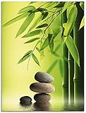 ARTland Glasbilder Wandbild Glas Bild einteilig 60x80 cm Hochformat Asien Wellness Zen Steine Spa Blätter Entspannung Bambus Grün T9PN