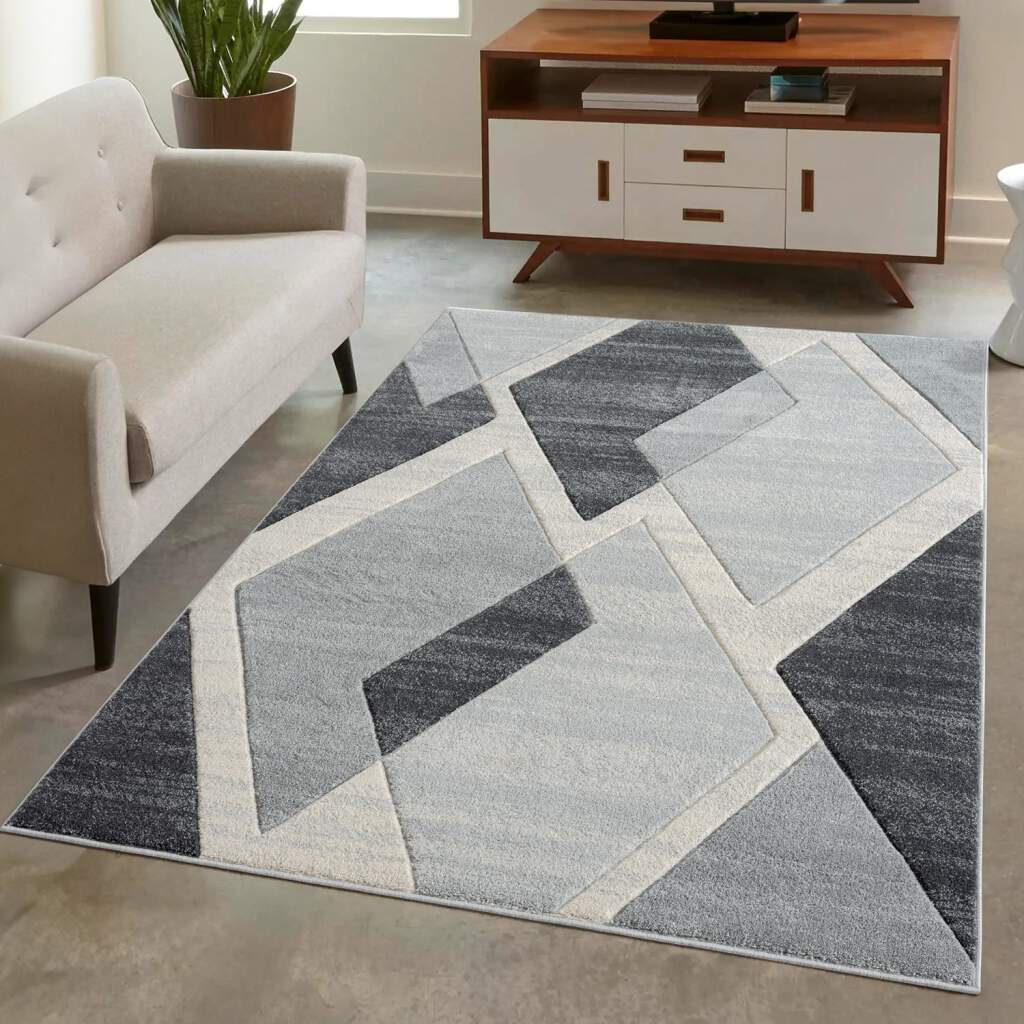 carpet city Teppich Kurzflor Grau - 120x170 cm - Moderne Wohnzimmer-Teppiche Raute-Muster mit 3D-Optik - Flachflor Bodenbelag Deko Schlafzimmer, Esszimmer