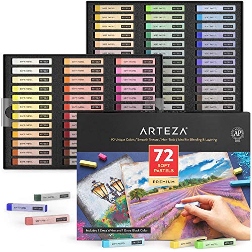 Arteza Weiche Pastellkreide, Set mit 72 Kunst-Pastellstäbchen für Kunst- und Handwerksprojekte, Zeichnen, Mischen, Schattieren, Kunstbedarf für alle Altersgruppen und künstlerische Erfahrungsstufen.