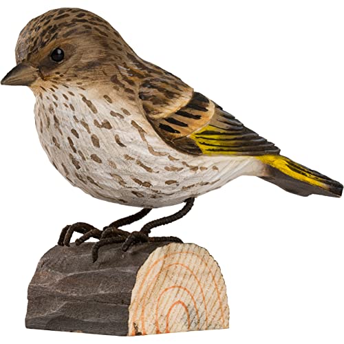 Wildlife Garden - Dekofigur - Figur - Fichtenzeisig - Vogel - Handgeschnitzt - Maße: 12,2 x 5 x 8,6 cm