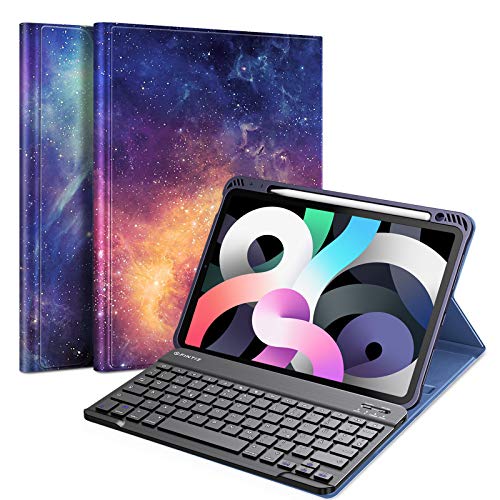 Fintie Tastatur Hülle für iPad Air 10,9" 2020 (4. Generation) Soft TPU Rückseite Gehäuse Schutzhülle mit Pencil Halter, magnetisch Abnehmbarer Bluetooth Tastatur mit QWERTZ Layout, Die Galaxie