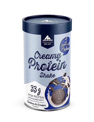 Multipower Creamy Protein Shake 420 g, hochwertiges Cookies & Cream Protein Pulver mit Whey und Casein, für leckere Shakes zum Muskelaufbau