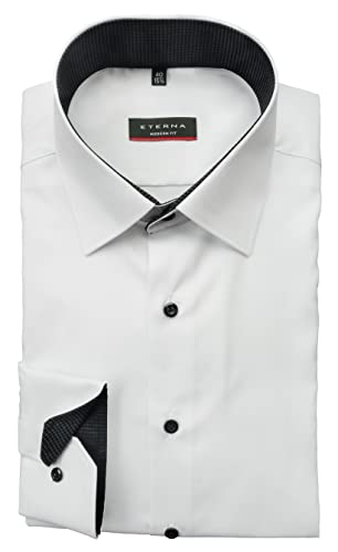 eterna Herren Langarm Hemd Weiß Modern Fit | Bügelfrei, Knitterfrei, 100% Baumwolle | Kentkragen Gr. 40