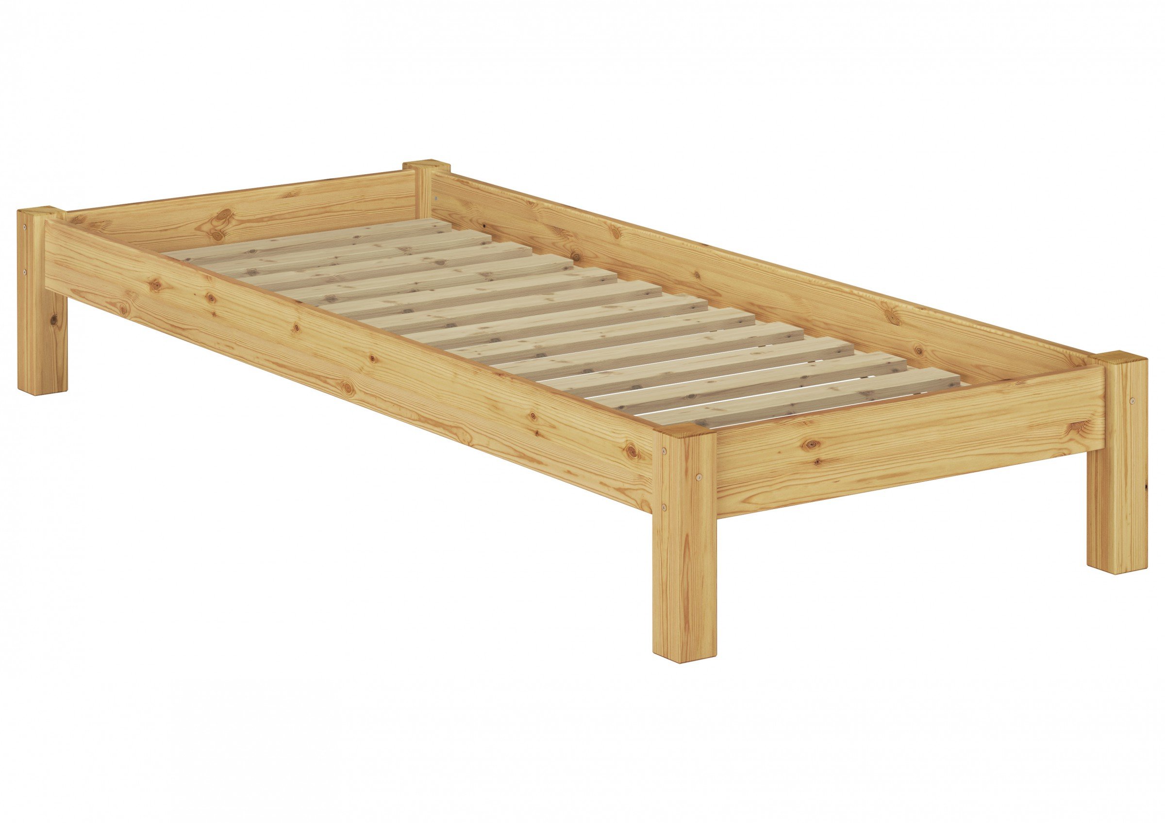 Futonbett Kiefer massiv 100x200 Einzelbett Holz Natur Jugendbett Singlebett Rollrost 60.35-10