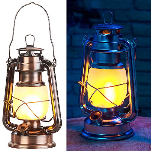 Lunartec Petroleumlampe LED: LED-Sturmlaterne mit Flammen-Effekt, 25 cm Höhe, bronzefarben (Garten LED Deko Beleuchtung)