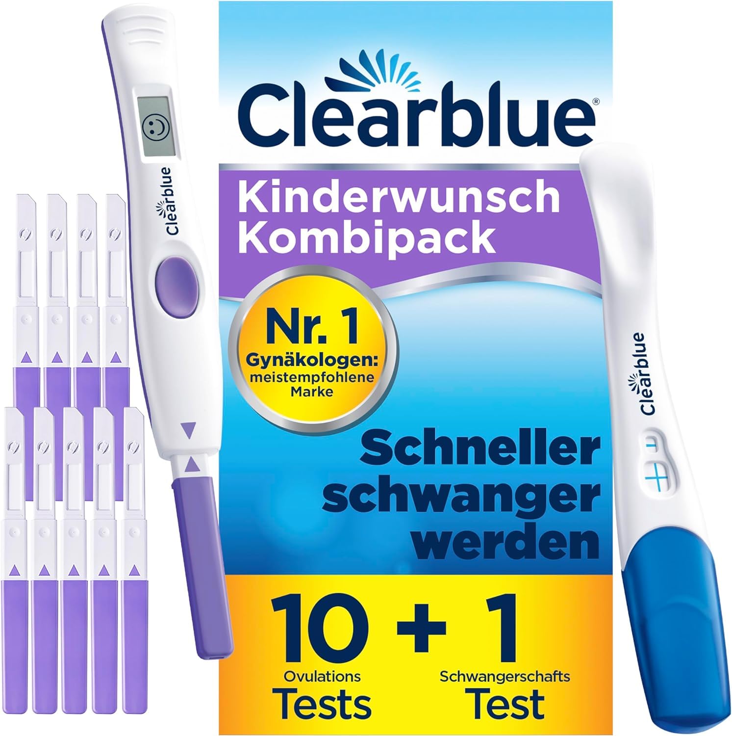 Clearblue Kinderwunsch Kombipack Fortschrittlich & Digital, 10 Ovulationstests + 1 digitale Testhalterung + 1 Schwangerschaftstest Schnelle Erkennung, Fruchtbarkeitstest für Frauen / Eisprung