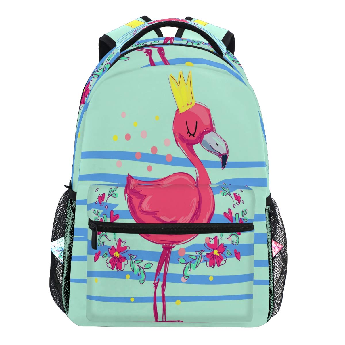 Oarencol Happy Birthday Flamingo Princess Flower Rucksack Büchertasche Daypack Reise Schule College Tasche für Damen Herren Mädchen Jungen