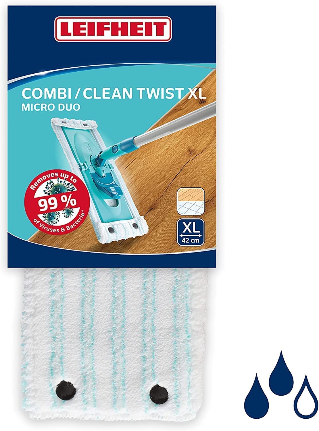 Leifheit Wischbezug Clean Twist XL static plus, für alle Bodenarten, zieht Staub und Haare an wie ein Magnet, Bodenwischer Ersatzbezug für glatte Böden, Staubwischer für trockene Bodenreinigung