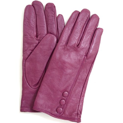 Snugrugs Lederhandschuhe für Damen mit Knopfbesatz und warmen Vliesfutter, superweich (Pink - L)