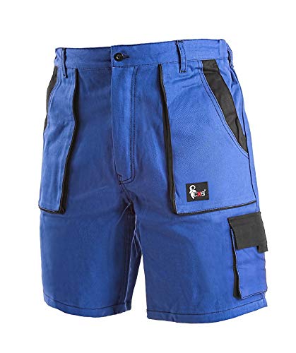 CANIS CXS LUXY Tomas Kurze Arbeitshose für Herren Schutz für Monteur Gärtner Shorts für Mechaniker mit Klettverschlusstaschen leichte Schutzkleidung Reißverschluss Cargotaschen blau mit schwarz (52)
