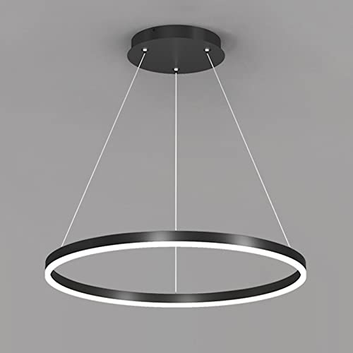 AIRUI 1-Licht Single Circle Pendelleuchte Nordic Modern Ring Lüster Abgehängt Verstellbar LED Hängelampe Für Wohnzimmer Schlafzimmer Esszimmer,Black+Stepless Dimming-80CM 50W